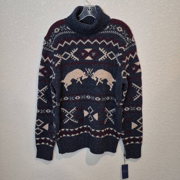 Polo by Ralph Lauren Men's Blue Fair Isle-Knit Wool Cashmere Sweater Size L - Picture 1 of 9